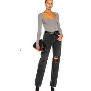 AGOLDE Lana Straight High Waist Distressed Jeans in Disorder Black Size 25